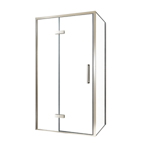 Balmani Senses Design douche en coin avec porte pivotante à gauche et paroi latérale fixe, 100 x 90 cm, Verre transparent, Profil Brushed CoolMetal