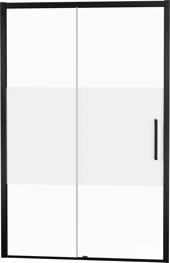 Balmani Senses Design Dusche Schiebetür, Links, 120 cm x 210 cm, Klarglas mit mattiertem Streifen, Profil Schwarz