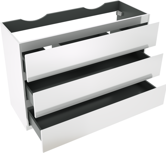 Linie Lado meuble sous-lavabo a poser 120 x 46 cm blanc brillant 3 tiroirs 2 découpés de siphon