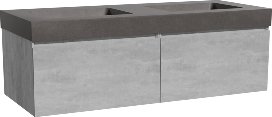 Storke Edge zwevend badmeubel 130 x 52 cm beton donkergrijs met Scuro High dubbele wastafel in kwarts mat zwart