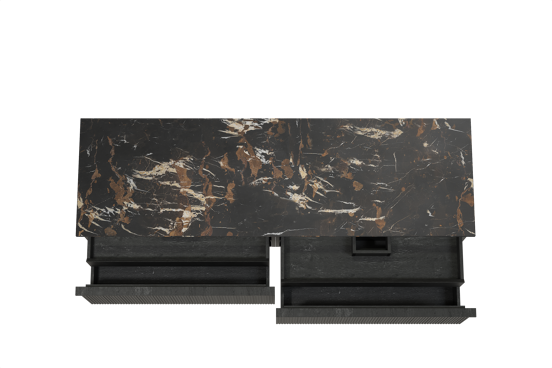 Balmani Forma meuble salle de bains suspendu 180 x 55 cm chêne noir avec Stretto tablette simple ou double en marbre portoro gold, Nervure droite symétrique verticale
