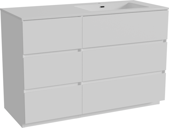Storke Edge staand badmeubel 120 x 52 cm mat wit met Diva asymmetrisch rechtse wastafel in composietmarmer hoogglans wit