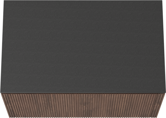 Balmani Eclips meuble salle de bains suspendu 90 x 55 cm Noyer américain avec Stretto tablette simple en Granit noir, Nervure droite symétrique verticale