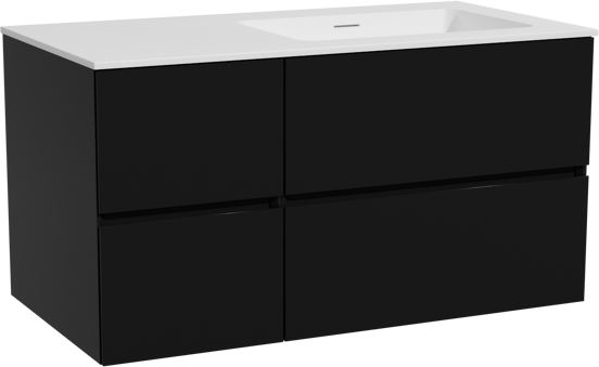 Storke Edge zwevend badkamermeubel 100 x 52 cm mat zwart met Mata asymmetrisch rechtse wastafel in solid surface mat wit