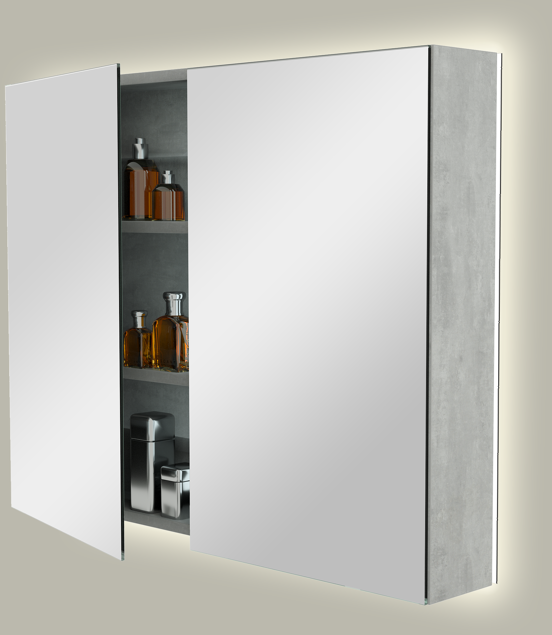 Storke Reflecta spiegelkast 95 x 75 cm beton donkergrijs met spiegelverlichting
