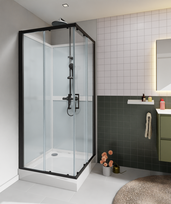 Luca Varess Talan douchecabine met schuifdeuren 90 x 90 cm helder glas mat zwart profiel