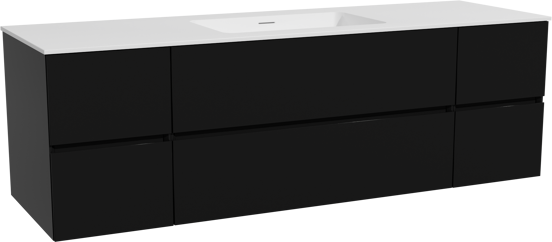 Storke Edge meuble salle de bains suspendu 165 x 52 cm noir mat avec Mata plan simple en solid surface blanc mat