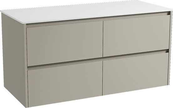Storke Seda hängendes Möbelstück Set: 120 x 52 cm, Seidengrau, mit Tavola Einzel- oder Doppel Waschtischplatte, Solid Surface Weiß matt