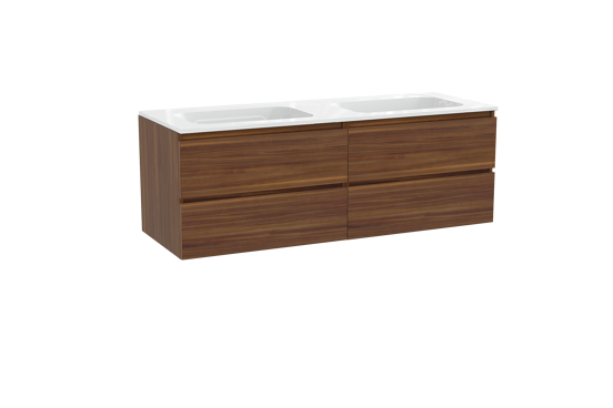 Balmani Lucida meuble salle de bains suspendu 150 x 55 cm noyer américain avec Tablo Strada double vasque en marbre composite blanc brillant