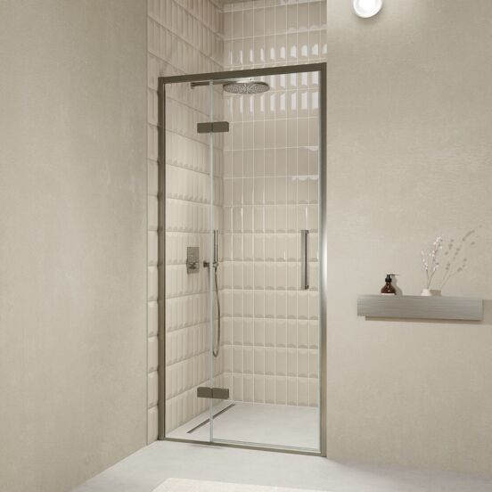Balmani Senses Design douche draaideur links 100 cm x 210 cm Helder glas, Brushed GunMetal profielen, met coating