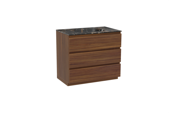 Balmani Lucida staand badkamermeubel 90 x 55 cm amerikaanse notelaar met Tablo Arcato enkele wastafel in marmer portoro gold