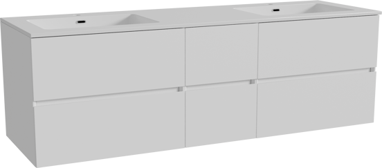 Storke Edge zwevend badmeubel 165 x 52 cm mat wit met Diva dubbele wastafel in composietmarmer hoogglans wit