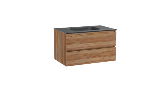 Balmani Lucida meuble salle de bains suspendu 90 x 55 cm teck avec Tablo Arcato plan simple en granit noir