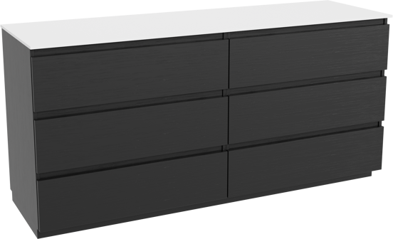 Balmani Lucida staand badkamermeubel 180 x 55 cm zwarte eik met Stretto enkel of dubbel tablet in solid surface mat wit