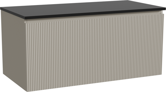 Storke Ribs zwevend badmeubel 105 x 52 cm zijdegrijs met Panton enkel wastafelblad in gepoedercoate mdf mat zwart, Verticale symmetrische rechte ribbel