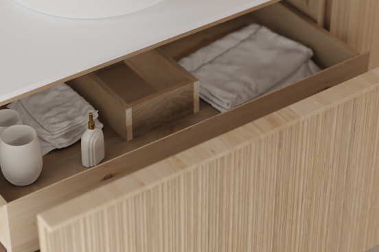 Balmani Forma zwevende wastafelonderkast 75 x 55 cm naturel eiken 2 lades vert. asym. groef