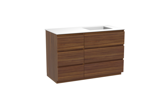 Balmani Lucida freistehendes Möbelstück Set: 120 x 55 cm, Amerikanischer Nussbaum, mit Tablo Stretto Waschtisch rechts, Solid Surface Weiß matt