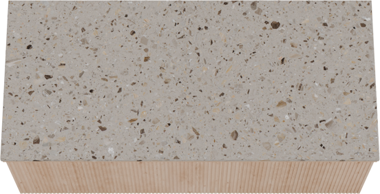 Balmani Forma zwevend badkamermeubel 120 x 55 cm natuur eik met Stretto enkel of dubbel tablet in terrazzo greige terrazzo, Verticale symmetrische rechte ribbel