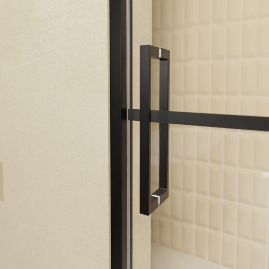 Balmani Senses Design Dusche Schiebetür, Rechts, 120 cm x 210 cm, Lined Glas, Profil Schwarz, inklusive Coating
