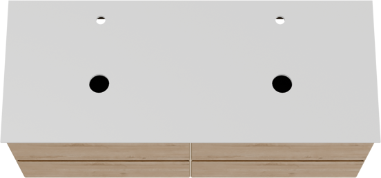 Balmani Mitra hängendes Möbelstück Set: 135 x 55 cm, Rohe Eiche, mit Facetta Doppel Waschtischplatte, Solid Surface Weiß matt