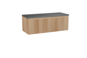 Balmani Idra hängendes Möbelstück Set: 135 x 55 cm, Naturbelassene Eiche, mit Rock Waschtisch rechts, Schwarzes Granit
