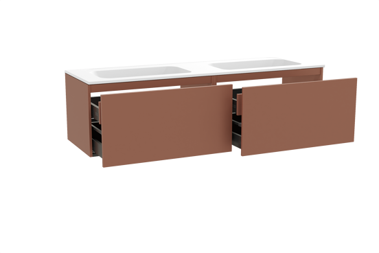 Balmani Sfera hängendes Möbelstück Set: 180 x 55 cm, Cotto, mit Tablo Strada Doppelwaschtisch, Marmorkomposit Weiß matt