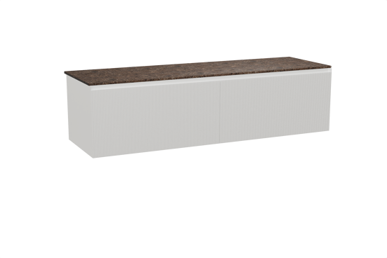 Balmani Fila zwevend badkamermeubel 180 x 55 cm mat wit met Stretto enkel of dubbel tablet in marmer dark emperador, Verticale symmetrische rechte ribbel