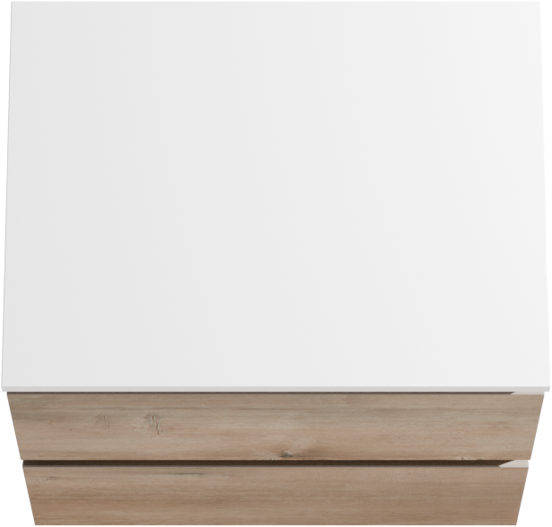 Linie Lado hängendes Möbelstück Set: 60 x 46 cm, Graue Eiche, mit Lado Einzel Waschtischplatte, Marmorkomposit Weiß glänzend