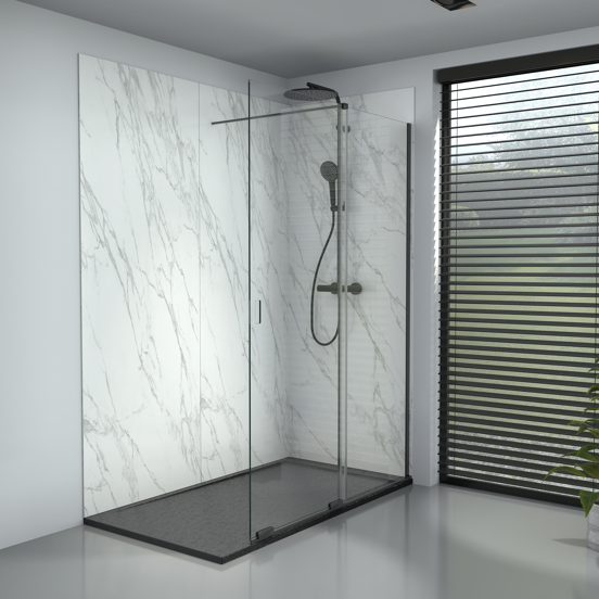 Balmani Move inloopdouche met beweegbare wand 140 x 200 cm, helder glas mat zwart profiel