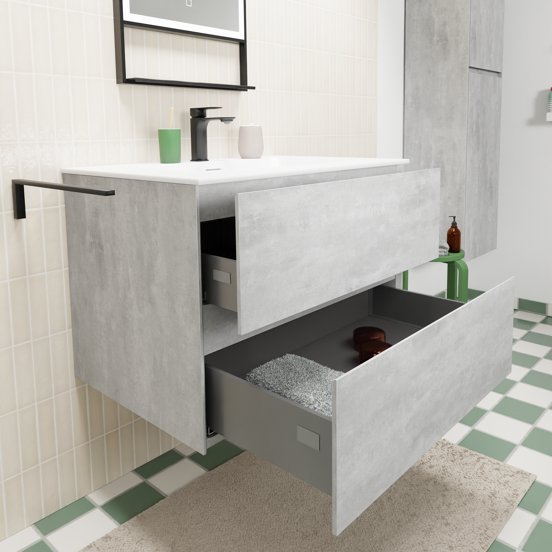 Storke Edge meuble salle de bains suspendu 75 x 52 cm béton gris foncé avec Mata plan simple en solid surface blanc mat