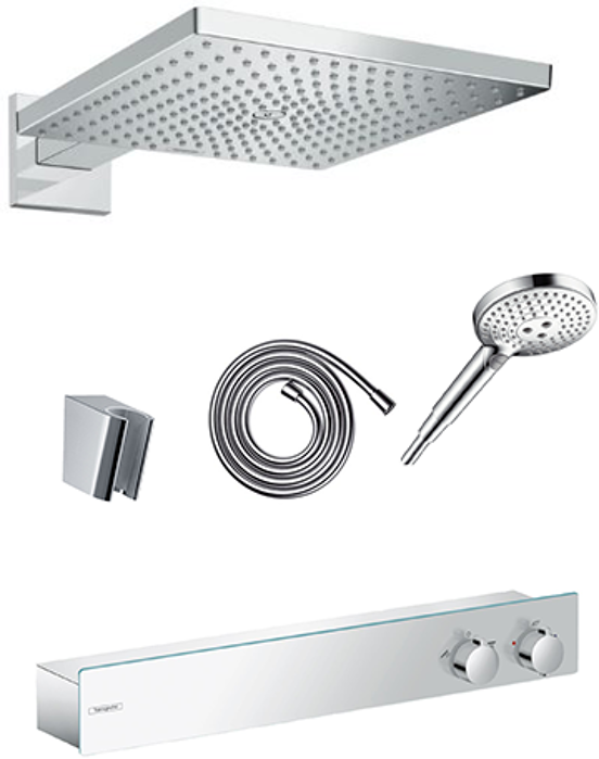 Hansgrohe ShowerWaschtischplatte 600 Unterputz Duschsystem mit Thermostat und quadratische Kopfbrause 30 cm, chrom glänzend
