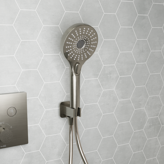 Blaufoss Onos set douchette avec coude de raccordement 3 fonctions de jet Brushed GunMetal