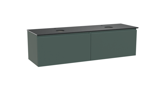 Balmani Sfera hängendes Möbelstück Set: 180 x 55 cm, Forest, mit Facetta Doppel Waschtischplatte, Schwarzes Granit