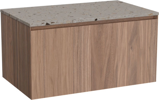 Balmani Idra hängendes Möbelstück Set: 90 x 55 cm, Nussbaum, mit Stretto Einzel Waschtischplatte, Terrazzo in Greige