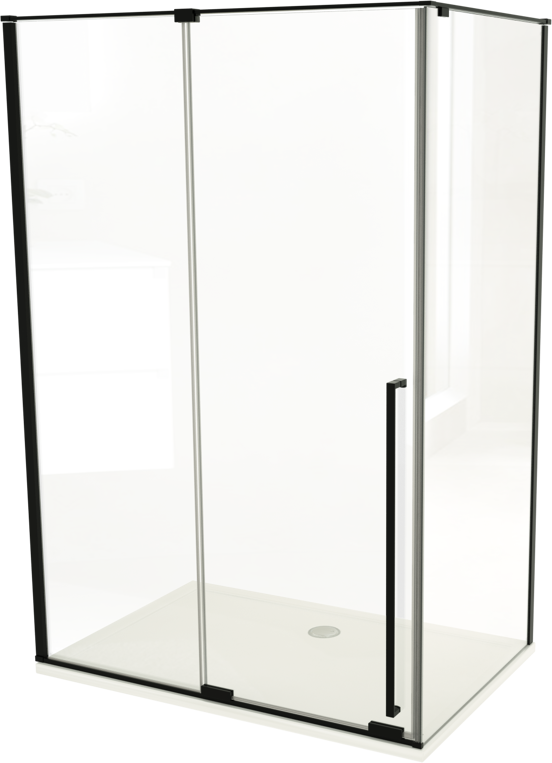 Luca Varess Stilus douchecabine met schuifdeur en vaste zijwand 140 x 90 cm helder glas mat zwart profiel