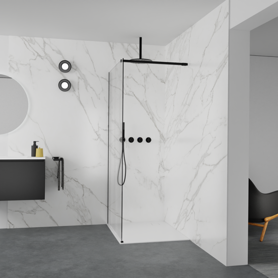 Balmani Modular inloopdouche: 100 x 200 cm, Mikado, Mat zwarte profielen