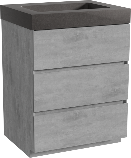 Storke Edge meuble salle de bains à poser 65 x 52 cm béton gris foncé avec Scuro High plan simple en quartz noir mat