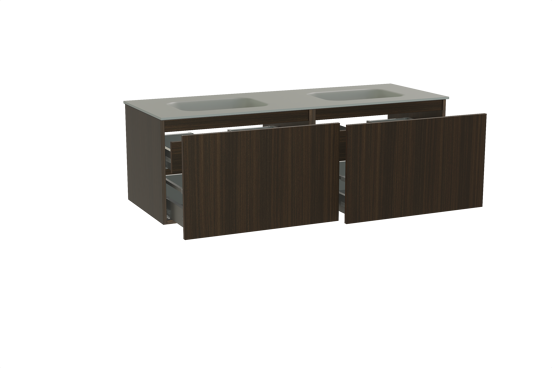 Balmani Sfera zwevend badmeubel 150 x 55 cm eucalyptus met Tablo Arcato dubbele wastafel in solid surface steengrijs