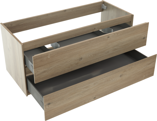 Storke Edge zwevende wastafelonderkast 120 x 52 cm ruwe eik 2 lades 2 sifonuitsparingen