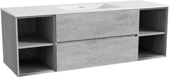 Storke Edge meuble salle de bains suspendu 155 x 52 cm béton gris foncé avec Mata plan simple en solid surface blanc mat