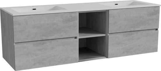 Storke Edge zwevend badmeubel 165 x 52 cm beton donkergrijs met Diva dubbele wastafel in composietmarmer hoogglans wit
