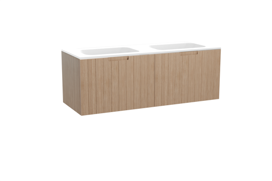 Balmani Adagio meuble salle de bains suspendu 150 x 55 cm chêne vieilli avec Tablo Strada double vasque en marbre composite blanc mat