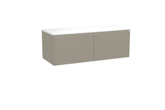 Balmani Idra hängendes Möbelstück Set: 135 x 55 cm, Steingrau, mit Stretto Einzel- oder Doppel Waschtischplatte, Solid Surface Weiß matt