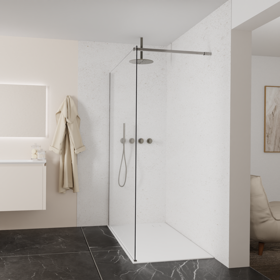 Balmani Modular Walk-In Dusche: 160 x 200 cm, Extra Klarglas, inklusive Coating, Profil Brushed GunMetal