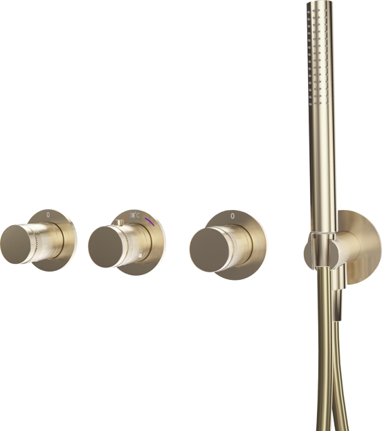 Blaufoss Pavilion Thermostat-Duscharmatur: Unterputz, Brushed Champagne Gold, Einbauelement inklusive