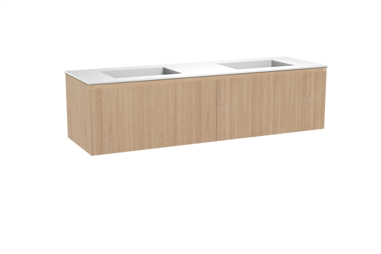 Balmani Fila meuble salle de bains suspendu 180 x 55 cm chêne naturel avec Tablo Stretto double vasque en solid surface blanc mat, Nervure droite symétrique verticale