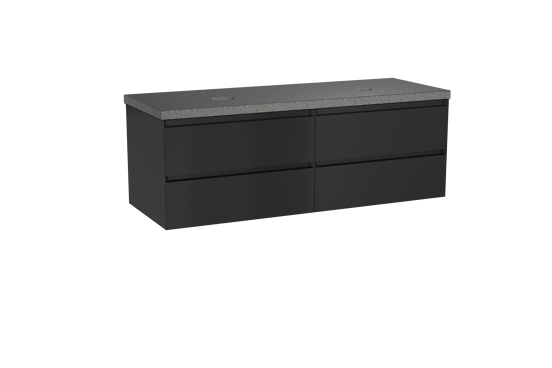 Balmani Mitra meuble salle de bains suspendu 150 x 55 cm noir mat avec Rock tablette double en granit noir