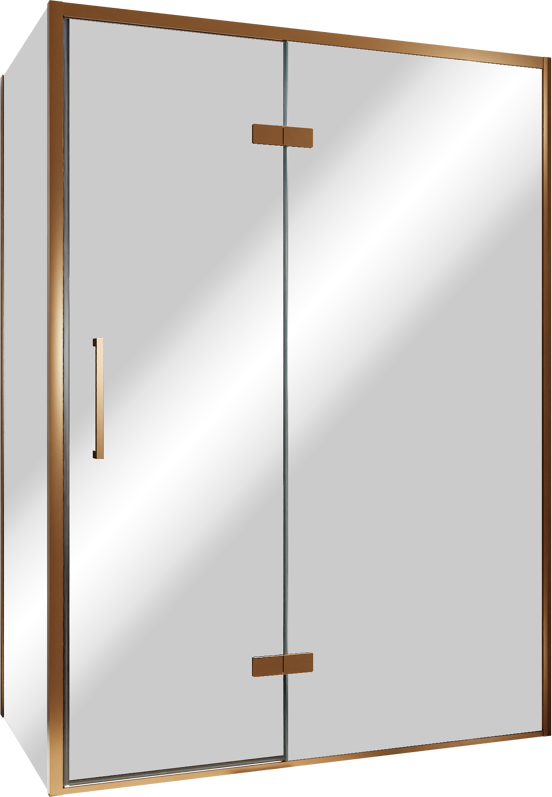 Balmani Senses Design douche en coin avec porte pivotante à droite et paroi latérale fixe, 140 x 100 cm, Miroir Reflex, Profil Brushed Rosegold, coating inclus
