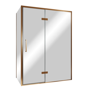Balmani Senses Design douche d'angle avec porte pivotante à droite et paroi latérale fixe, 140 x 100 cm, Verre miroir reflex, Profil Brushed Rosegold