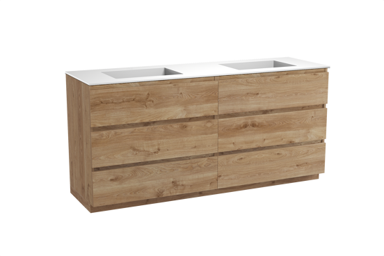 Balmani Lucida meuble salle de bains à poser 180 x 55 cm chêne brut avec Tablo Stretto double vasque en solid surface blanc mat
